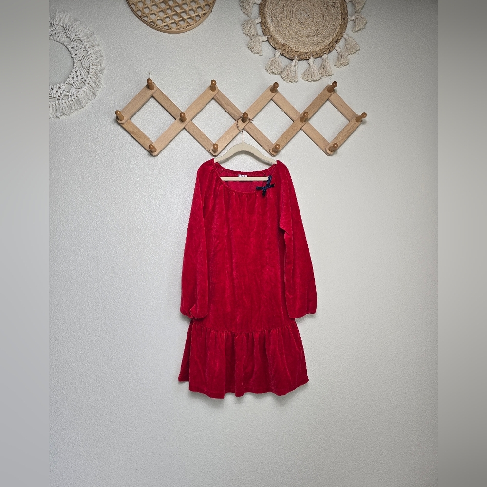 Polarn O Pyret Velour Long-Sleeve Red Midi Dress Girls 6/8 EUC